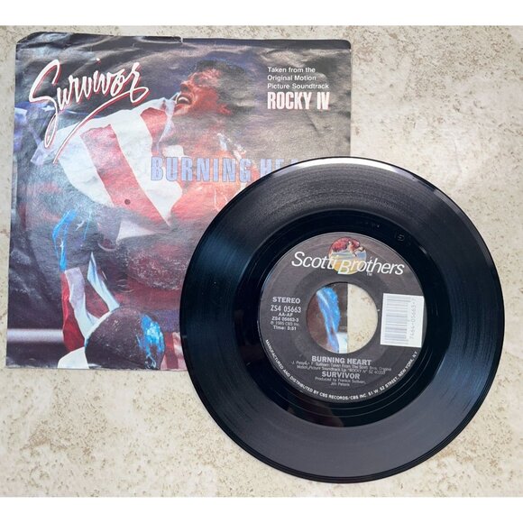 Survivor Burning Heart / Feels Like Love 45 Rock Vinyl + Picture Sleeve Rocky IV - Picture 1 of 7